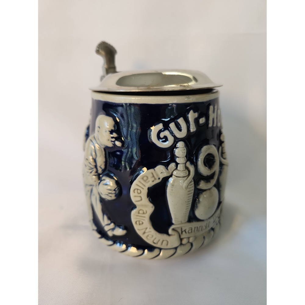 VTG 1930s Marzi Remy German Beer Stein 2789 Bowling Kegel Gut Holz Pewter Lid